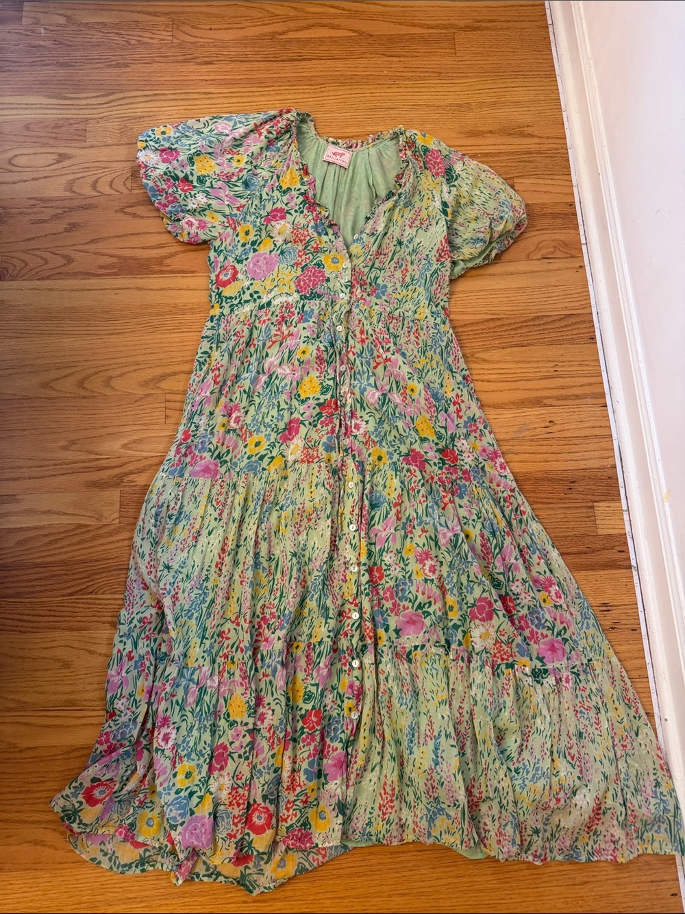 Banjanan Mint Green Floral Button-Front Maxi Dress